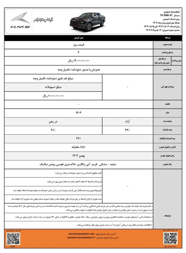 طرح جدید پیش فروش محصولات کرمان موتور (مرداد 1404)